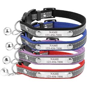 Mogoko Personalized Breakaway Cat Collar, Reflective Customized Kitten Pet Collar with Engraved ID Name Plate and Bell(Blue) 7.8"-10.6" Neck