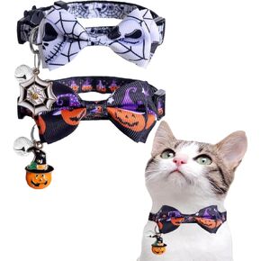 Pocoukate Cat Collar with Bells, Kitten Collar with Bell Breakaway Safety Buckle, Adjustable Kitten Collar for boy Girl Cats, Perfect Pet Supplies, Halloween Elements