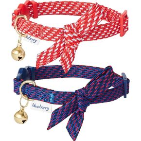 Blueberry Pet 2-Pack Breakaway Cat Collar with Bell & Bowtie | Adjustable Polyester Kitten Collars for Boys & Girls, Neck 9"-13" with Bells & Bowtie
