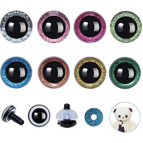 32Pcs 3D Glitter Safety Eyes and Washers for Amigurumi Crochet - Thalinfayi 25mm 8Colors Circular Pupil Safety Eyes Crochet Amigurumi Eyes for Amigurumi, Crafts, Crochet Doll DIY Making Supplies