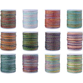 KONMAY 0.8mm Metallic Nylon Cord for Jewellery Making, 260 Yards 12 Mixed Rainbow Colors Nylon String for Friendship Bracelets,Chinese Knot,Macrame and Crafting