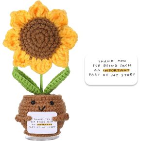 Positive Sunflower Handmade Crochet Plants Emotional Plush Support Flower Crochet Thank You Gifts for Coworkers Teachers Grandma Office Decor for Women Grandmother Birthday Graduation Retirement Gifts