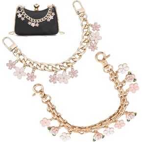 2 PCS Flower Pendants Purse Chain Strap Extender Short Chain Straps Enamel Flower Charm Purse Handle Handbag Chain Straps Exquisite Golden Charm Chain for Purse Handbag Wallet Crossbody Shoulder Bag