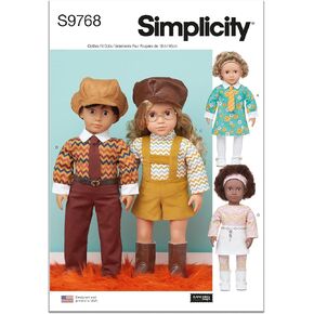 Simplicity Groovy 18" Clothes Sewing Pattern Packet by Elaine Heigl Designs, Code S9768, for 18 Inch Dolls, Multicolor