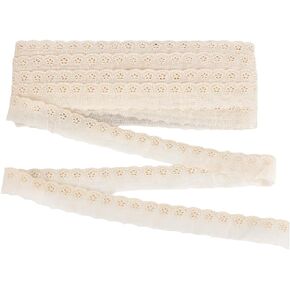 FINGERINSPIRE 15 Yards Cotton Lace Trim 1 inch Wide Beige Eyelet Lace Trim Embroidery Flower Cotton Lace Ribbon Wavy Edge Eyelet Lace Trim for Dresses Clothes Sewing DIY Crafts Making Decoration