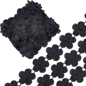 GORGECRAFT 4 Yard 3D Flower Lace Edge Trim Ribbon Pearl Beads Edging Trimmings Embroidered Applique Fabric Vintage Sewing Craft for Wedding Dress Embellishment DIY Dress Decor(Black) in Kuwait