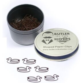 Butler in the Home Duck Shaped Paper Clips Great for Paper Clip Collectors or Office Gift - Comes in Round Tin with Lid and Gift Box (White 100 Count)