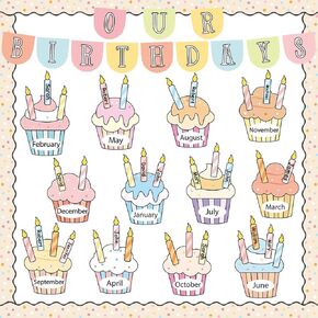 Birthday Bulletin Board Classroom Decorations Boho Cupcake Cutouts Boho Candle Name Tags Decoration for Wall Chalkboard Decors Preschool Classroom Decor Teacher Back to School Supplies