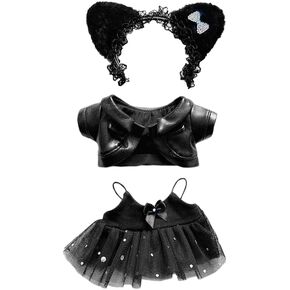 niannyyhouse 20cm Plush Doll Accessories Black Headwear Leather Jacket Strap Skirt 8in Doll Clothes Dress Up