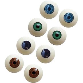 Realistic Acrylic Eyeball, 4 Pairs of 4 Colors Plastic Hollow Eyeball, 30mm Diameter Beige Half Round Fake Eyes for Halloween Party Decor Art Dolls Props, Black, Brown, Green, Blue.