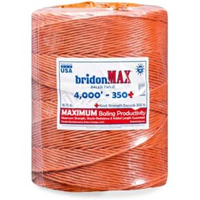 Bridon Max Orange Hay Baling Twine, 350 Pound Knot Strength and 4,000 Foot Length, Single Spool, Crop Baling, Christmas Tree wrap…
