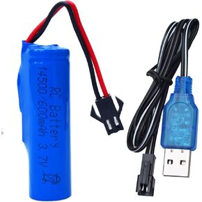 1 pack 3.7V 600mAh（3.7V 500mAh upgrade) Li-ion Rechargeable Battery SM-2P Plug with USB Charge Cable for Remote Control Car, RC Truck,RC boat.Tumbling Amphibious RC Car, Double Sided RC Stunt Car