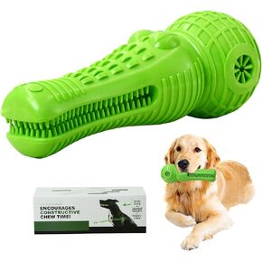 Dog Chew Toy for Aggressive Chewers, Durable Natural Rubber Squeaky Alligator Interactive Dog Toy, Long-Lasting Dental Care Tooth Cleaning for Medium Large Dogs and Teething Puppies (Green)