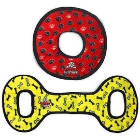 TUFFY - World's Tuffest Soft Dog Toy - NO Stuff Ring - Squeakers - Multiple Layers. Made Durable, Strong & Tough. Interactive Play (Tug, Toss & Fetch). Machine Washable & Floats (Yellow Bone 2 Rack)