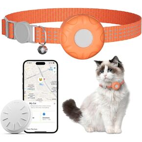 Cat Tracker Collar,No Monthly Fee Cat Tracker Works with Apple Find My App(Only iOS),GPS Tracker for Cats,Real-Time Location Pet Tracking|Safety Collar and Tracker Holder Included-Black