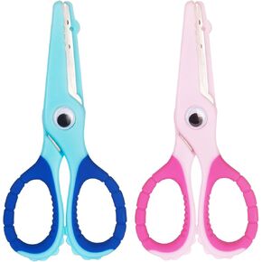 2 Pack Kids Scissors Safety for Kids, Small Toddler Child Scissors with Cute little eyes and Comfort Grip -(Blue+Pink)11.0