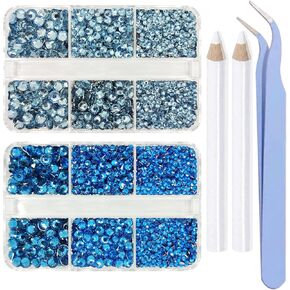8000 Pieces Red & Black Non Hotfix Flat Back Gems Round Resin Rhinestones Kit 4 Mixed Sizes（2-5mm） with Picking Pen and Tweezer for Nails Crafts Makeup Eyes DIY Christmas Gift Clothes Phone Bottles