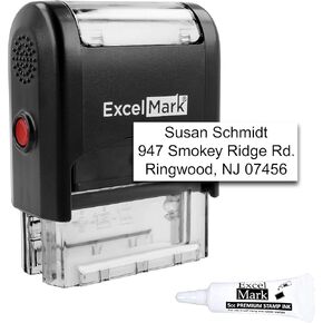 ExcelMark Custom Self Inking Rubber Stamp - Up to 3 Lines - with Refill Ink (A1539)