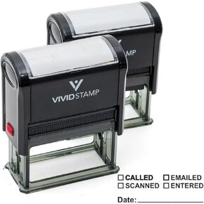 [] Called [] Scanned [] Emailed with Date Line Self-Inking Office Rubber Stamp (Red Ink) - Q-200