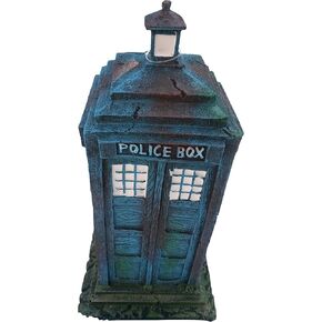 Old Style 1960's Police Box Aquarium Ornament Decor, Fish Safe Polyresin, 7 Inches Tall | Aquarium Fish Tank Tardis Fish Hideout House Resin Ornament, Blue Decoration