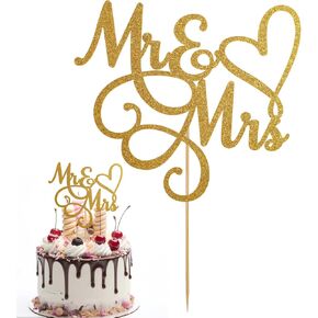 Mr & Mrs Cake Topper Bride and Groom Sign Toppers Gold Glitter Love Cake Decorations for Wedding Engaged Anniversary Letter Cupcake Topper Theme Party Supplies