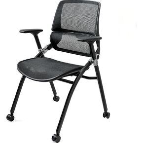 FYLICA Up & Down Backrest Foldable Computer Chair, Folding Conference Room Chair with Dynamic Double Back Support, Breathable Mesh Seat & 360°Rolling Wheel(Black)