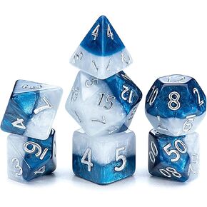 Gate Keeper Games and Dice: Halfsies Dice: Fire & Dice - 7pc Set, Flame Orange & Frost Blue, Pearlescent Swirl, 7 Resin Dice for Role Playing Games