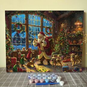 Tucocoo Happy Christmas Paint by Number for Adults Canvas Christmas Celebration Party Painting Kit Include Acrylic Paints&Paintbrush,Christmas Gnome Art Home Wall Decor16x20inch No Frame