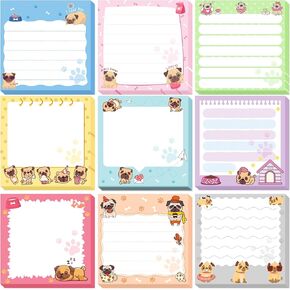 Pug Gifts Sticky Notes - 9PCS Cute Dog Self Stick Note for Pug Lovers Colorful Adhesive Notepad to Do List Memo Pads School Office Stationery Supplies for Students Staff 3x3 Inches
