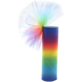 9 Yards 6 Inch Colored Tulle Rolls Gradient Tulle Netting Fabric Sheer Polyester Rainbow Mesh Ribbon Bulk Rolls with Spool for Sewing Making Crafts Decoration Scrapbooks Party Decor Supply