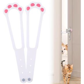 2 Pcs Cat Door Latch, Door Latch for Cats Keep Dogs Out,Door Prop for Cats,Adjustable Size Strap, Easy to Install, White