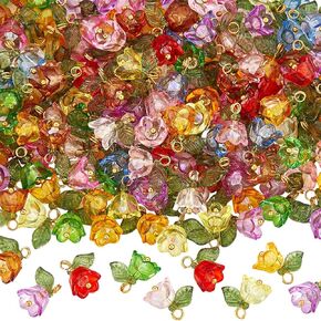 SUNNYCLUE 1 Box 160Pcs Floral Acrylic Charms Tulip Flower Charms Bulk Transparent Plastic Colorful Spring Flowers Charms for Jewelry Making Charms Supplies DIY Crafting Necklace Bracelet Anklets Adult
