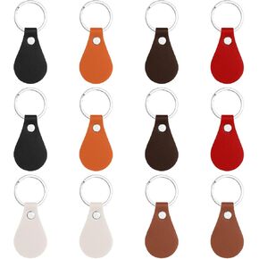 12 Pcs Leather Key Fob Kit, PU Leather Multi Colors Keychain Blanks with Rivets and Key Rings for DIY Craft Laser Engraving Keychain Making Working