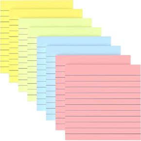 Lined Sticky Notes 4x4 in, 8-Pack, 4 Pastel Colors, Self-Stick, Reusable, Recyclable Sticky Notes, Post for Office, School Supplies, Planner, Journal - Super Sticky Pads with Lines