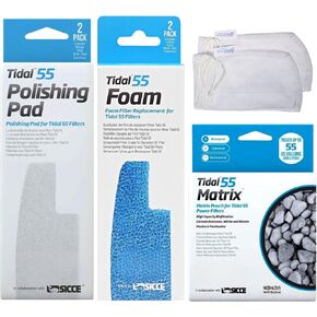 Tidal 55 Filter Maintenance and Replacement Filter Media Kit, Including Gokul Brands Aquarium Filter Media Bags (Tidal 55 Polishing Pads, 55 Foam Filter Sponge, 55 Matrix Bio Media)