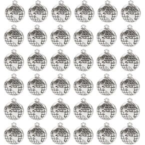 AUEAR, 100 Pack Globe Charms Silver Earth Globe Charms Alloy Golbe Pendant for Jewelry Making Bracelet Necklace Pendant Supplies