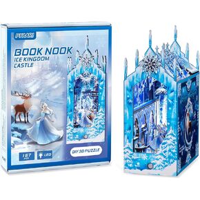 Book Nook Kit – Ice Kingdom Castle DIY Miniature BookNook House Kit with LED Lights, 3D Wooden Puzzle, Bookshelf Dollhouse Decor Gift for Adults Teens & Beginners, Creative Book Lovers Craft