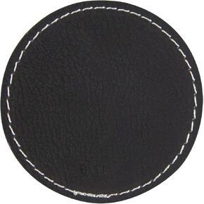 Blank Leatherette Hat Patch with Adhesive - Black/Silver Circle 2.5" - 25 Count