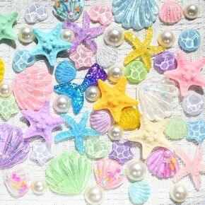 Large Slime Charms Cute Set Bulk,Flatback Shell Starfish Decor Mini Resin Animals Junk Case Charms for Crafts DIY Hair Clip Shoe Decorations Charms