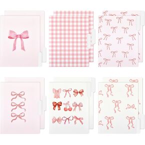 Yaomiao 12 Pcs 8.5 x 11 Inch Pink Bow File Folders Letter Size Bowknot Plaid Decorative File Organizers with 1/3 Cut Tab Cute Pretty Documents Holders for Office Home Study Room Back to School Gifts