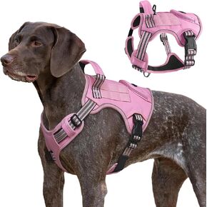 Tactical Dog Harness for Large Dogs, Heavy Duty No Pull Military Service Vest with Control Handle & 4 Patches, Adjustable Reflective Soft Padded Pet Harness for Training Walking Hiking (Pink, L)
