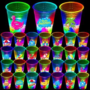mishunyus 24 Pcs Fun Beach Party Decorations, Glow Theme Cups, Summer Pool birthday Party Cups, Tiki Party Supplies for Daytime/Nighttime(16 oz 24 Patterns)