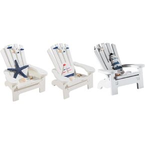 Miniature Beach Chair Decor, 4pcs Wood Dollhouse Chair Mini Nautical Table Ornament Dollhouse Coastal Sea Accessories for Cake Topper Wedding Party, 3.4X 3.6X 3.6