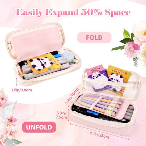 Preppy Pencil Case for Girls, Cute Large Pencil Pouch, Personalized Initial Pencil Bag with Zipper for School College Office Supplies, Back to School Supplies Gifts for Teen Girls (M, Pink) in Kuwait