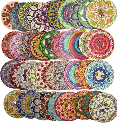 Decorative Wood Buttons with Mandala Patterns, 3 Inch, 20 Pack, Multicolor (Style A) in Kuwait