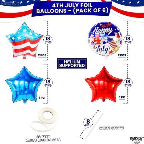 KatchOn, 4th of July Balloons - Pack of 12 | Red White and Blue Star balloons, 4th of July Decorations | Fourth of july Balloons for Independence Day Decorations in Saudi Arabia