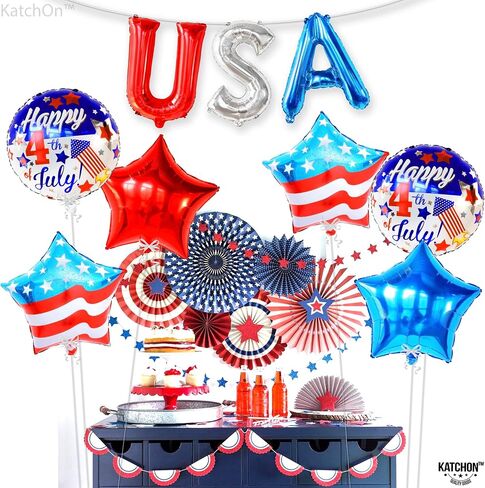 KatchOn, 4th of July Balloons - Pack of 12 | Red White and Blue Star balloons, 4th of July Decorations | Fourth of july Balloons for Independence Day Decorations in Saudi Arabia