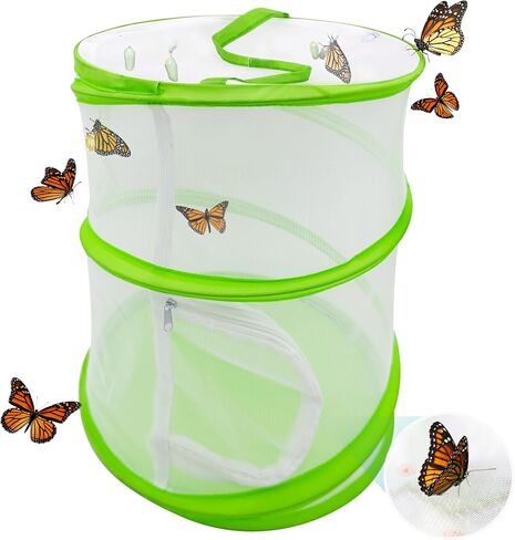 Butterfly Habitat Mesh Cage，12" x 14" Pop-up Breathable Insect Bug Net Butterflies Cage Tall (Green) in Kuwait