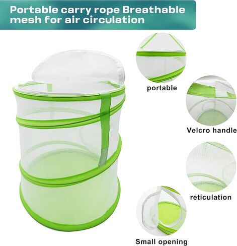 Butterfly Habitat Mesh Cage，12" x 14" Pop-up Breathable Insect Bug Net Butterflies Cage Tall (Green) in Kuwait