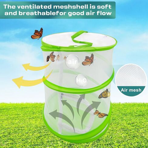 Butterfly Habitat Mesh Cage，12" x 14" Pop-up Breathable Insect Bug Net Butterflies Cage Tall (Green) in Kuwait